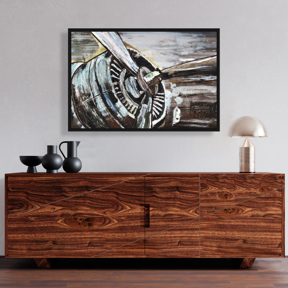 Brown Aviation Livingroom Framed Canvas | Airplane Propeller Decor