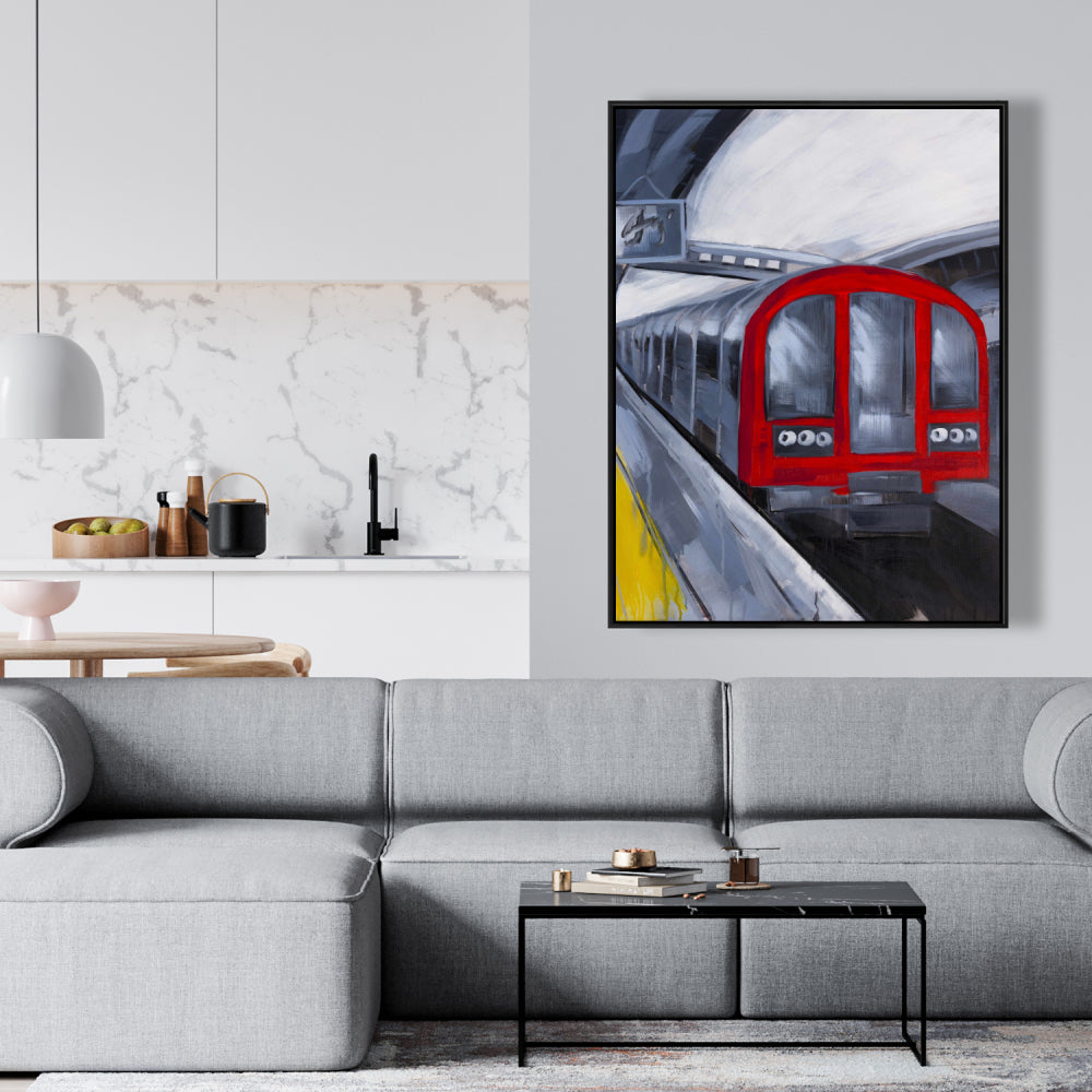 Blue Transportation Framed Canvas - People Waiting Metro Decor