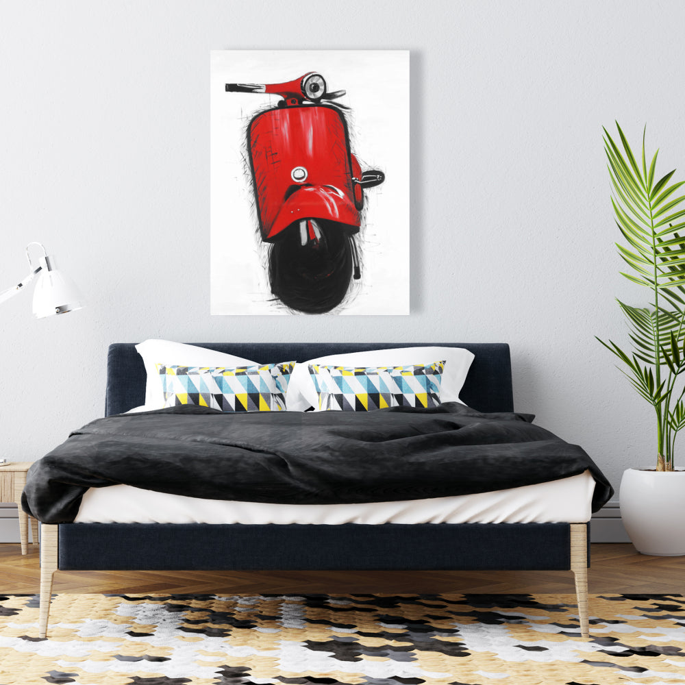 Industrial Black Bedroom Canvas - Red Italian Scooter Decor