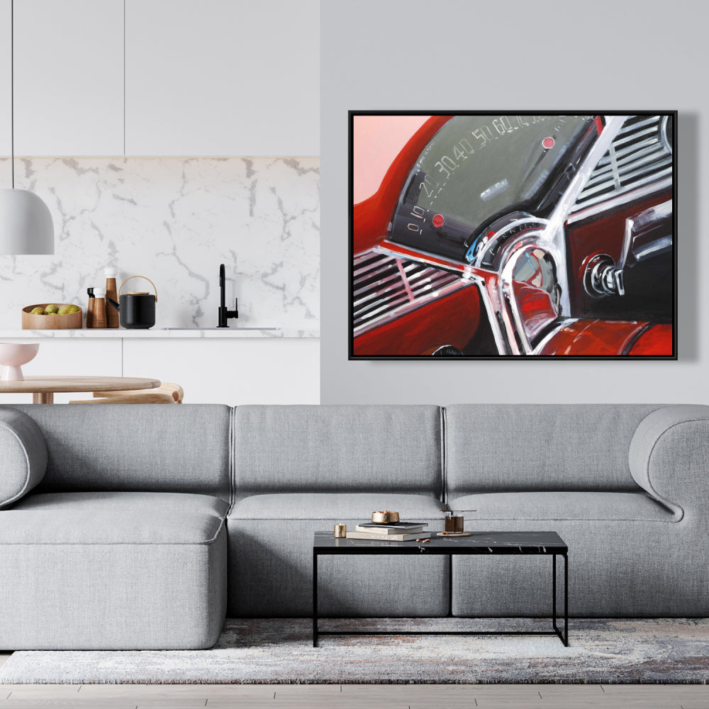 Vintage Red Car Dashboard Canvas | Bedroom Wall Art Decor