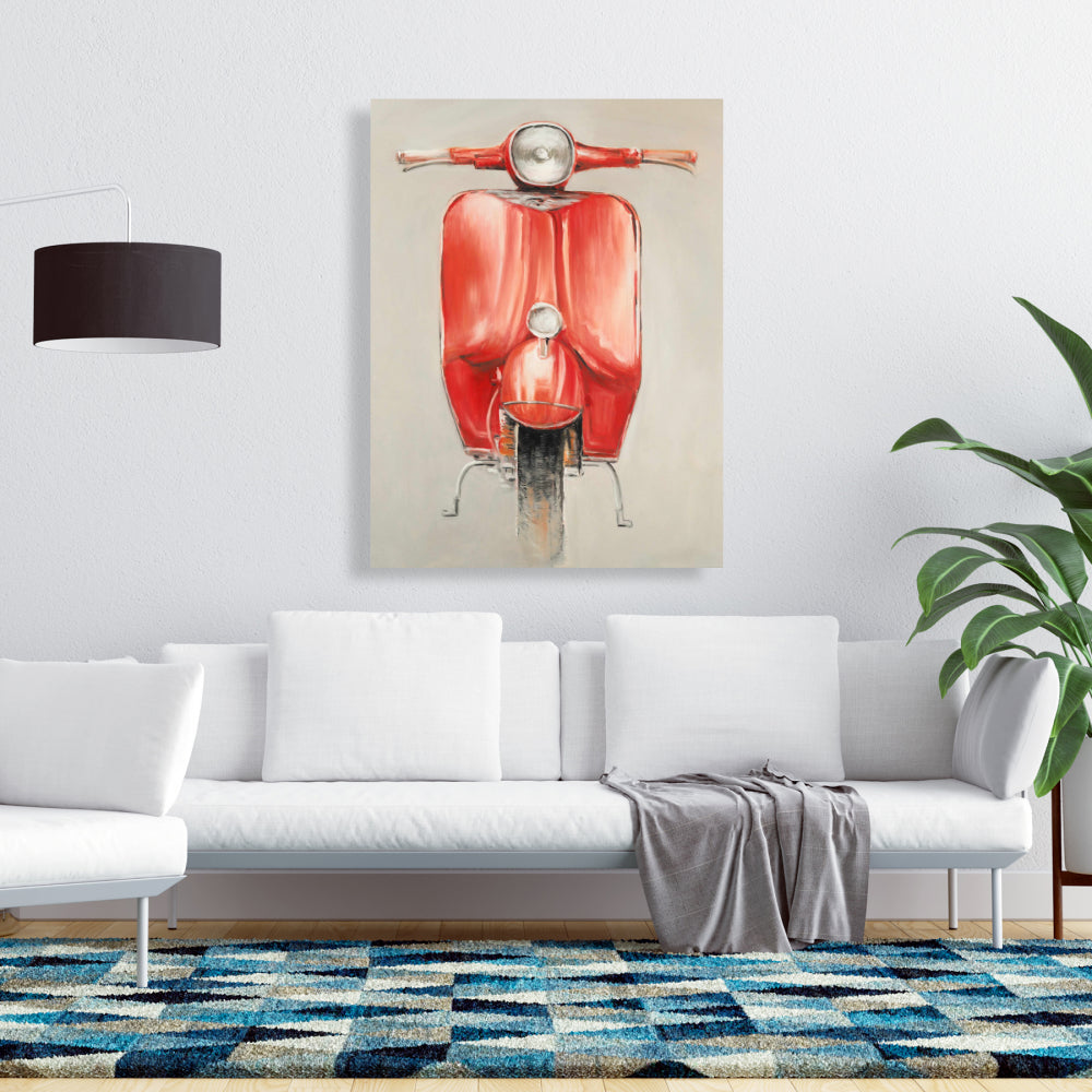 Small Red Moped Canvas | Motorcycle Art | Home Decor