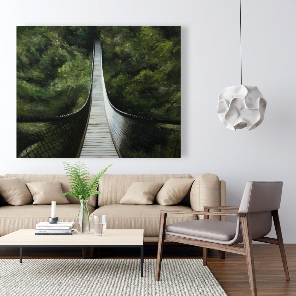 Suspended Bridge in Forest Canvas - Modern Tree Landscapes