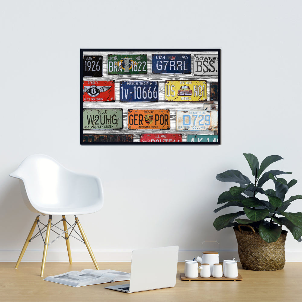 Shapes Industrial Blue Framed Canvas - Number Plates Decor