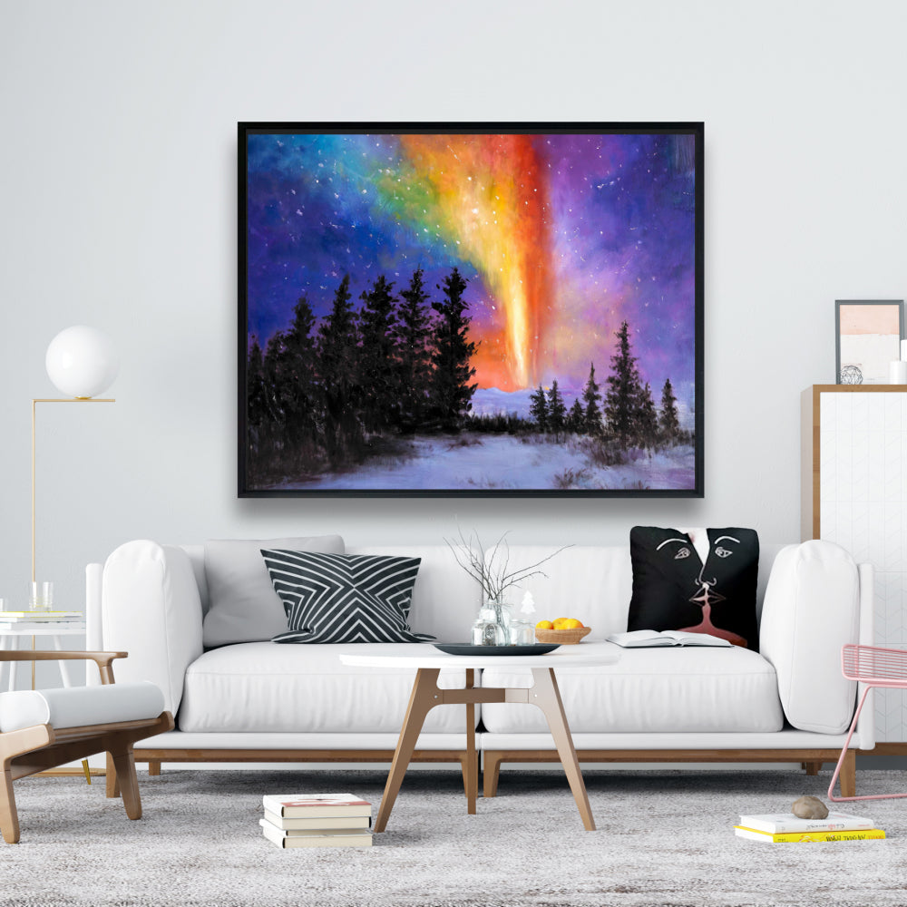 Aurora Borealis Forest Canvas | Contemporary Bedroom Decor