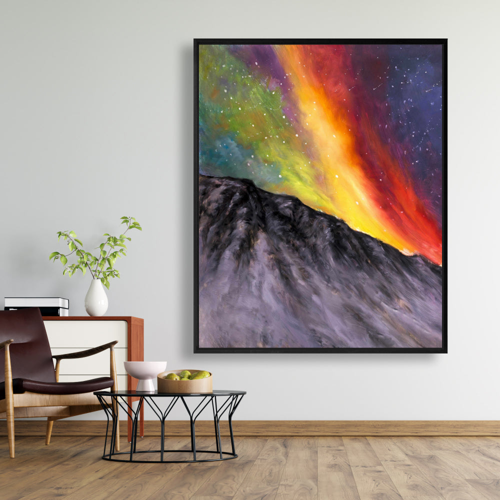 Aurora Borealis Mountains Canvas | Bedroom Decor Framed Art