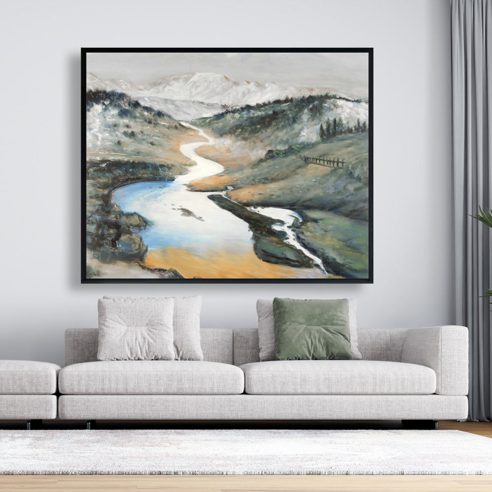 Toile Paysage contemporain bleu | Décoration d'intérieur encadrée