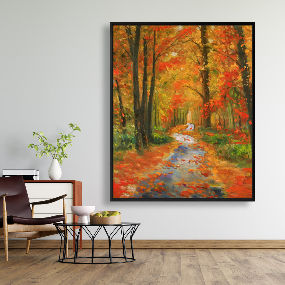 Autumn Trail Framed Canvas | Trees Livingroom Home Decor