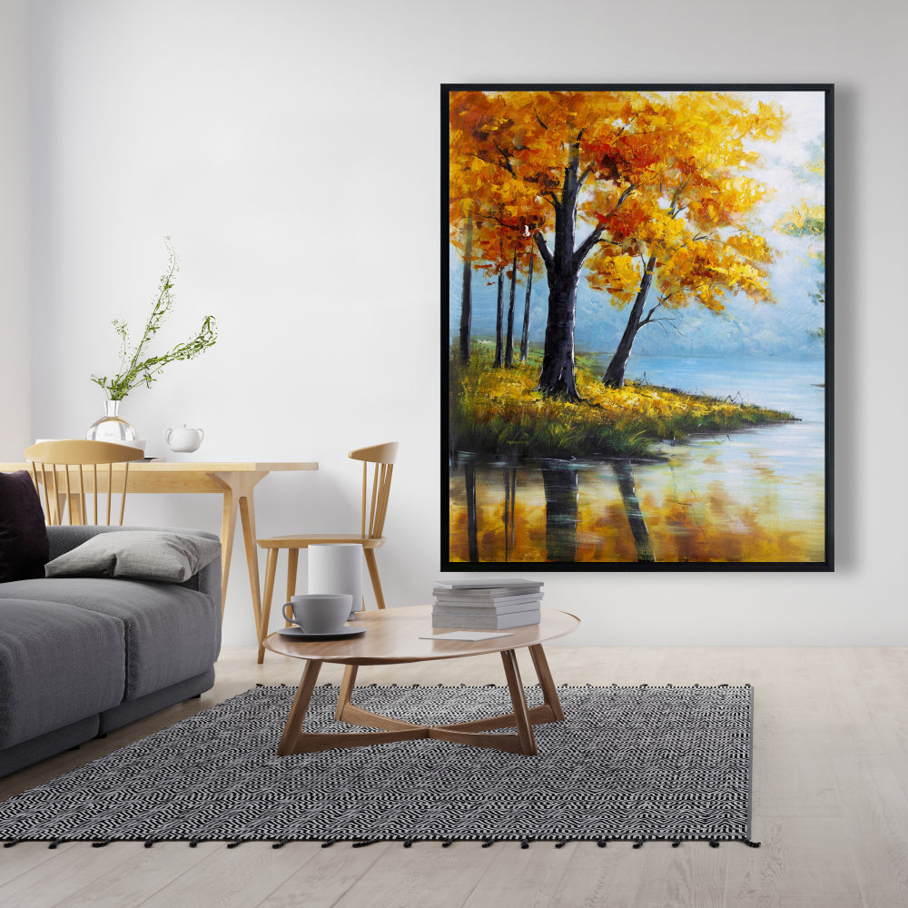 Blue Trees Landscapes Framed Canvas - Trees by the Lake Decor