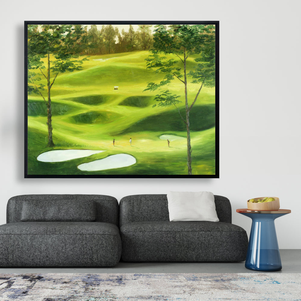 Toile encadrée représentant un grand parcours de golf - Décoration de salon contemporaine