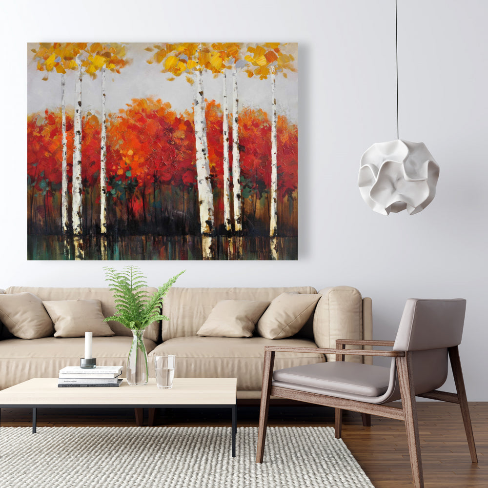 Birches by Fall Canvas | Green Trees Bedroom Decor Art