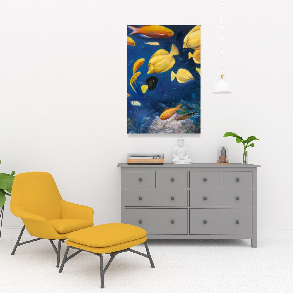 Blue Contemporary Bedroom Canvas | Fish Under the Sea Decor