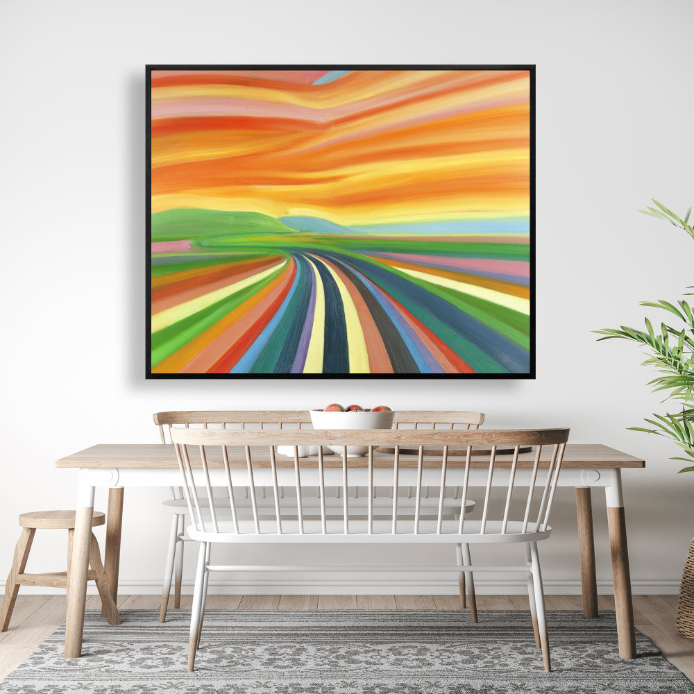 Colorful Road Landscape Canvas | Mountains Blue Framed Art