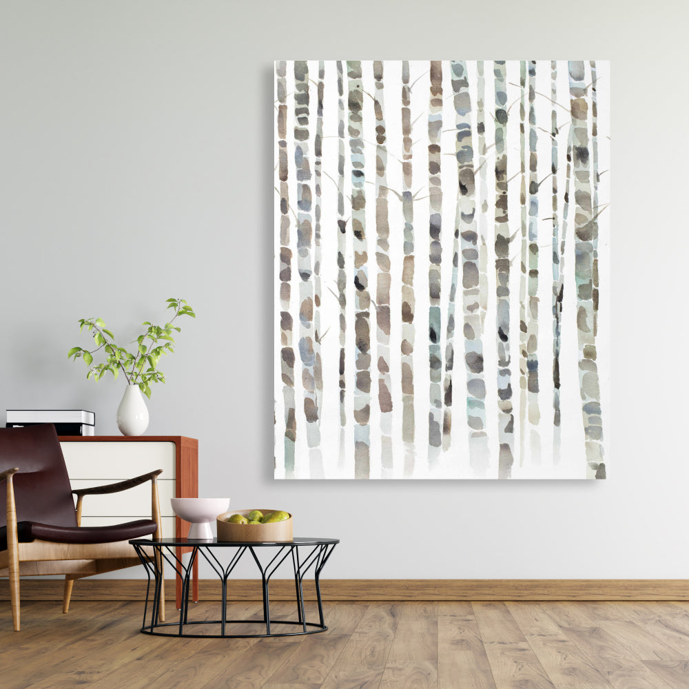 Minimalist Blue Landscape Canvas - Watercolor Birch Trees Decor