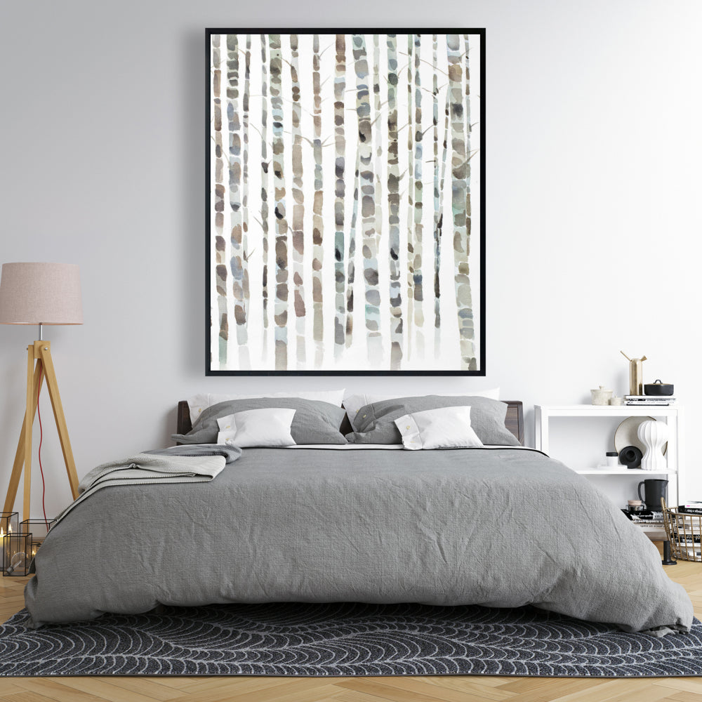 Watercolor Birch Tree Forest Canvas | Blue Bedroom Wall Art
