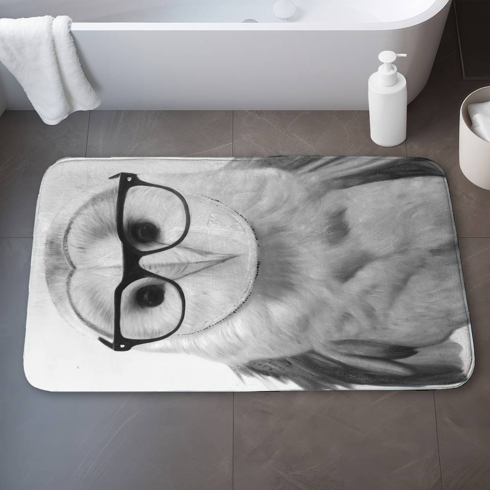 Realistic Barn Owl Bath Mat | Monochrome Bird Home Decor