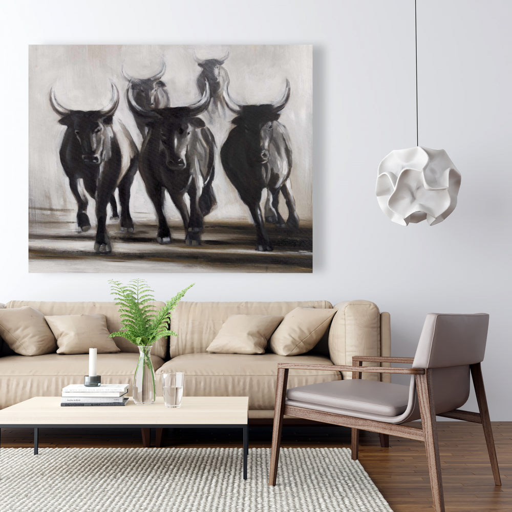 Running Fierce Bulls Canvas - Farm Animal Wall Art Decor