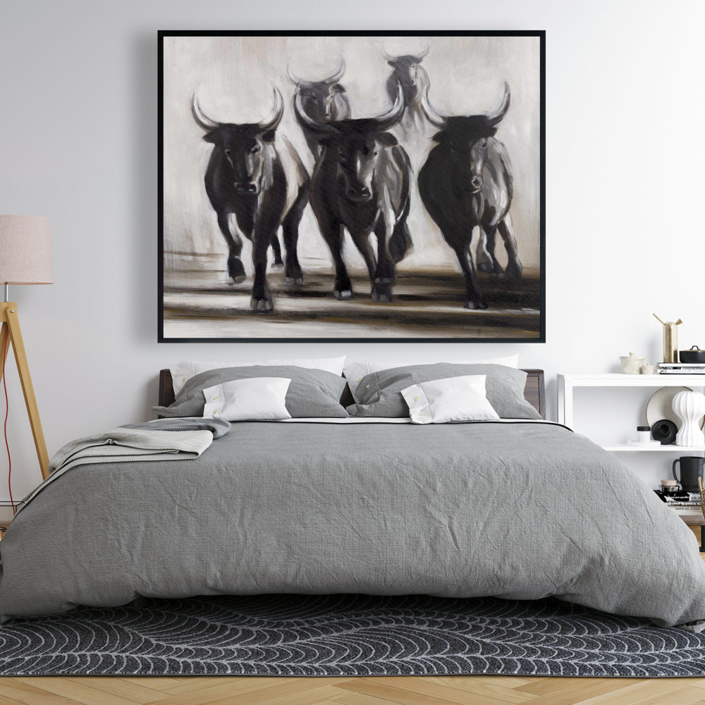 Running Fierce Bulls Canvas | Brown Rustic Bedroom Decor