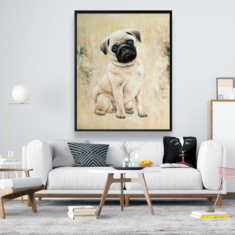 Small Pug Dog Canvas | Bedroom Animals Framed Wall Art Decor