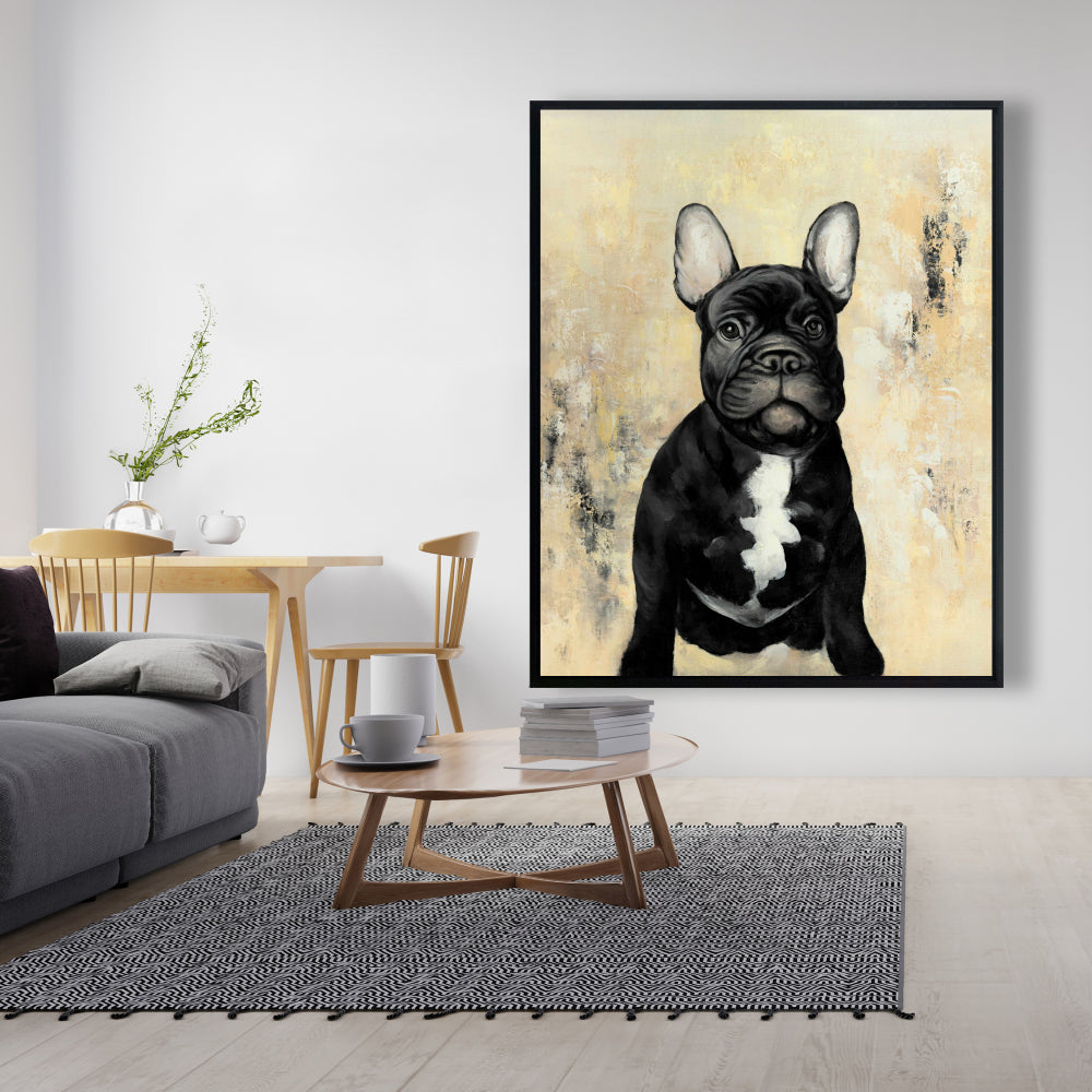 Toile noire représentant un bouledogue français pour chambre à coucher | Décoration murale