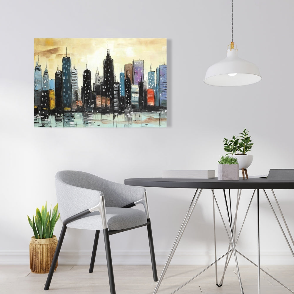 Skyline on Abstract Cityscape - Blue Canvas for Modern Bedroom
