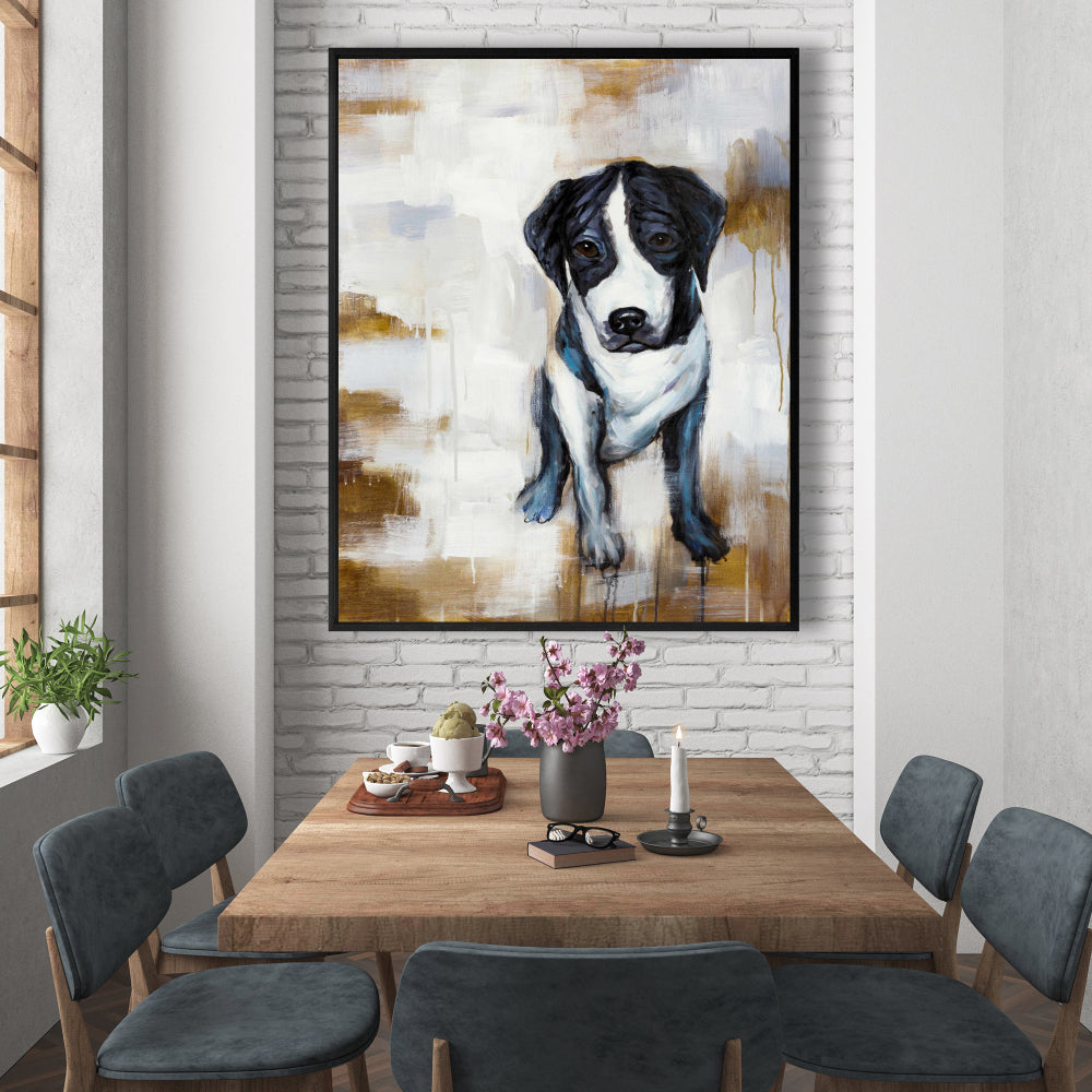 Sitting Dog Framed Canvas | Modern Pet Art for Home Decor