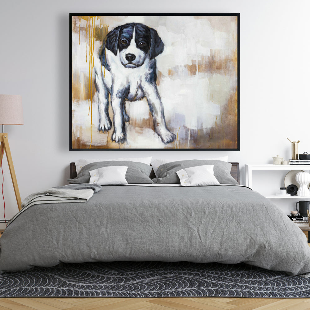 Curious Puppy Dog Canvas | Contemporary Bedroom Wall Decor