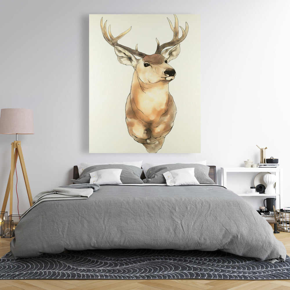 Rustic Deer Portrait Canvas - Brown Bedroom Home Decor Wall Art