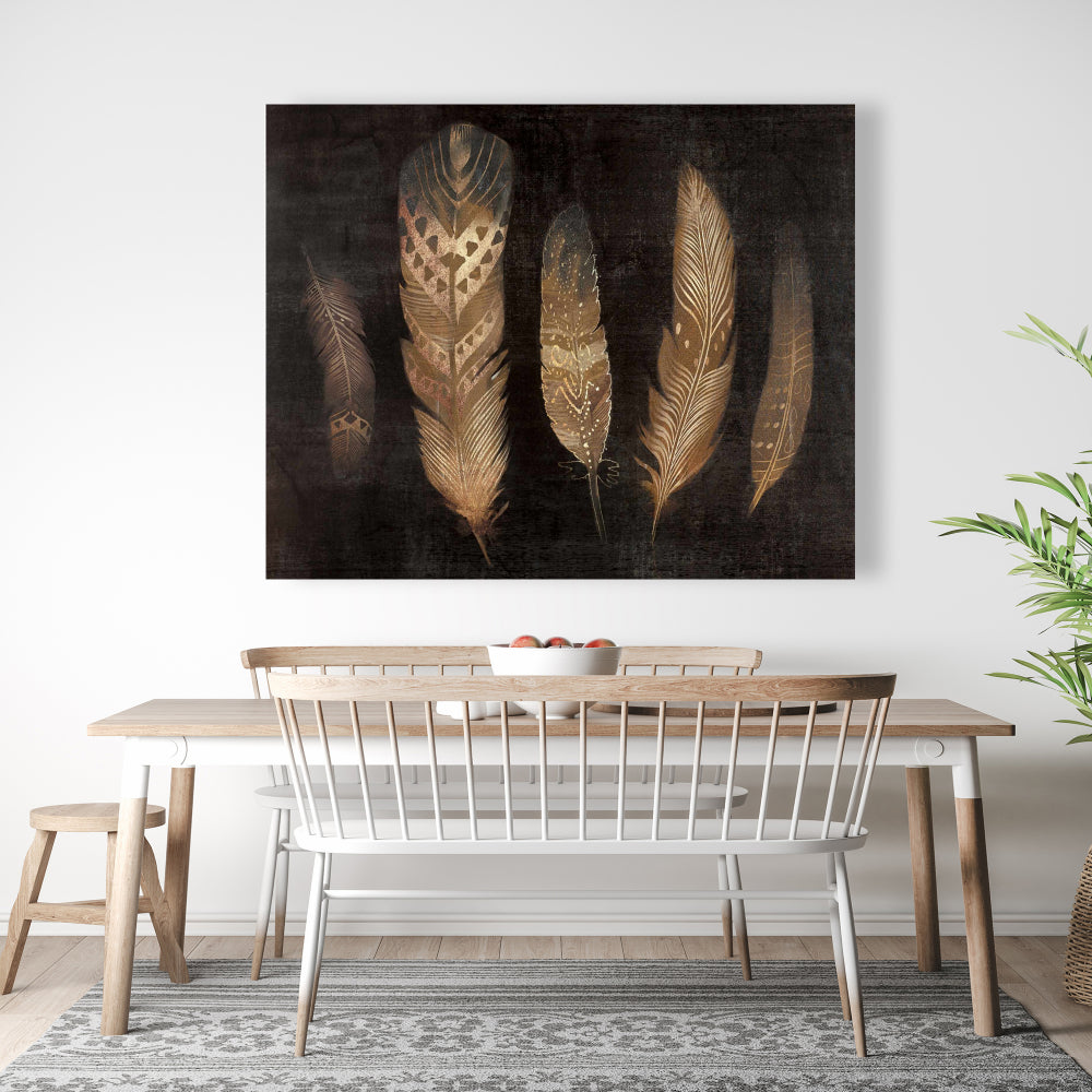 Brown Feathers Bohemian Canvas | Bedroom Home Decor Wall Art