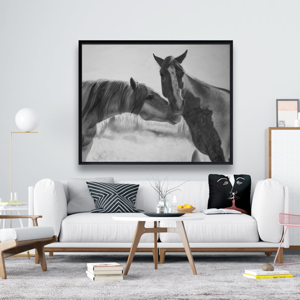 Horses Lover Monochrome Framed Canvas | Farm Animals Decor