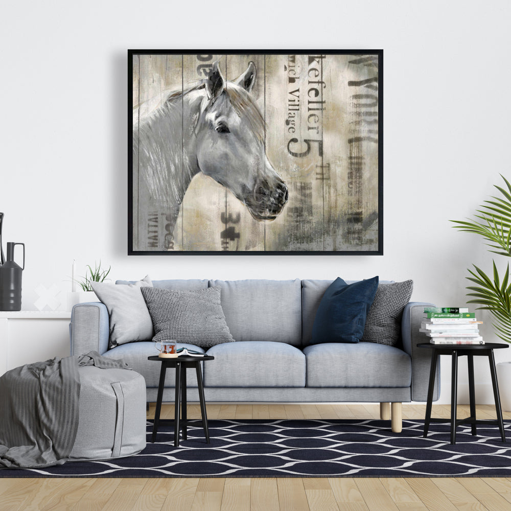 Cheval blanc rustique – Toile d'animaux de la ferme | Décoration d'intérieur