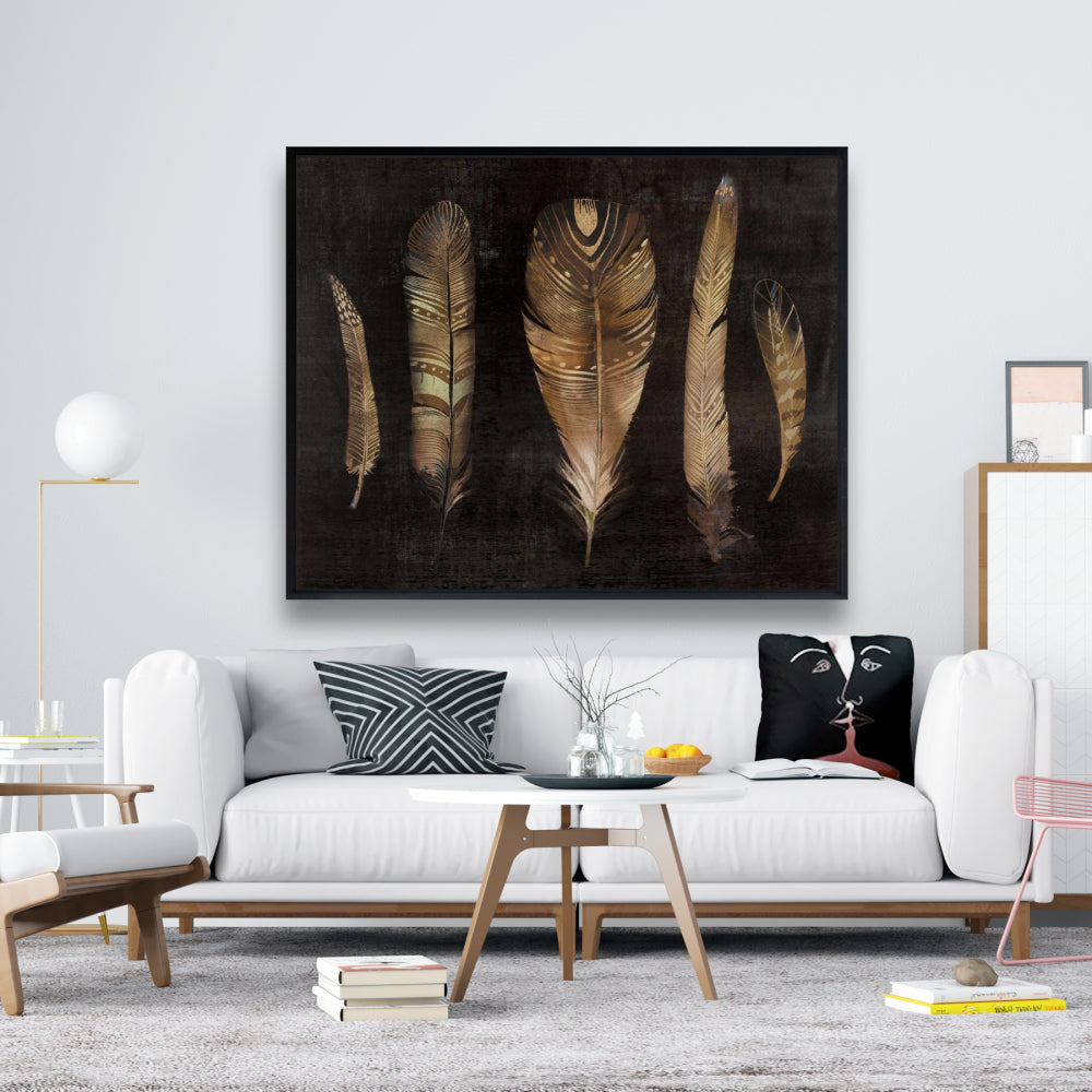 Ensemble de plumes marron | Décoration de chambre à coucher sur toile encadrée
