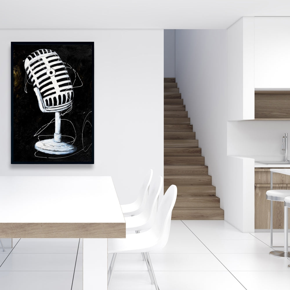 Microphone Man Cave Decor | Framed Canvas - Musical Instrument
