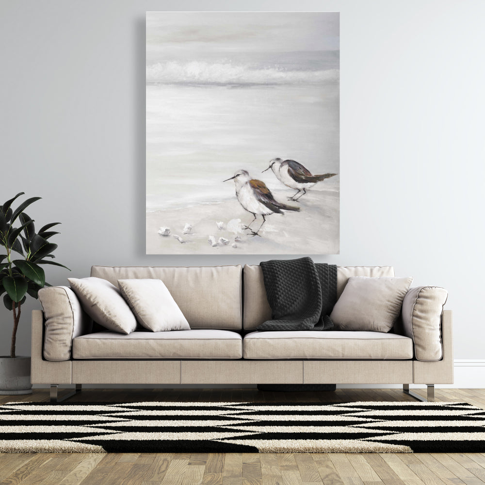 Two Sandpipers Birds Canvas - Beige Marine Animals Home Decor