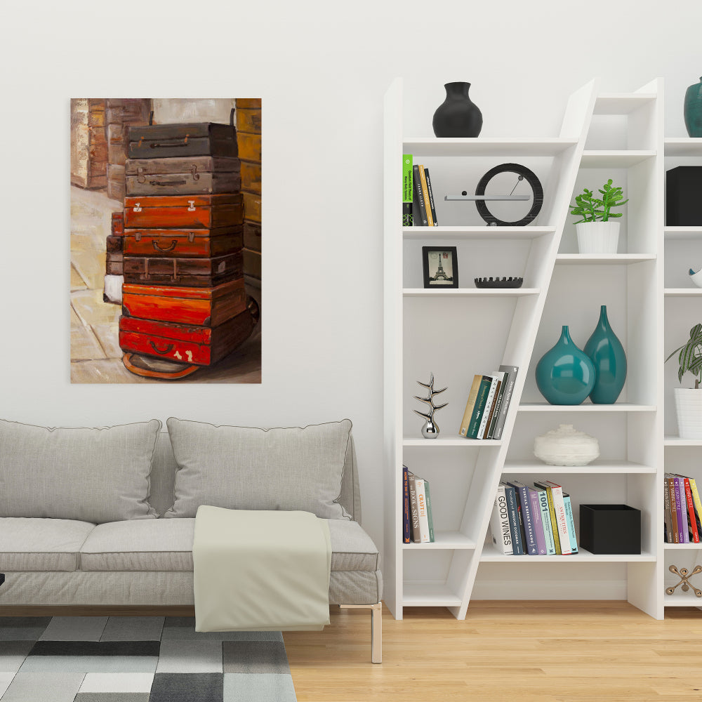 Brown Contemporary Canvas - Old Traveling Suitcases Decor