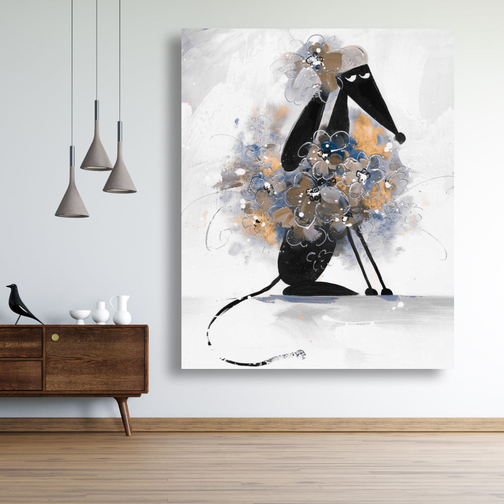 Afghan Hound Dog Cartoon Canvas - Blue Pet Home Decor