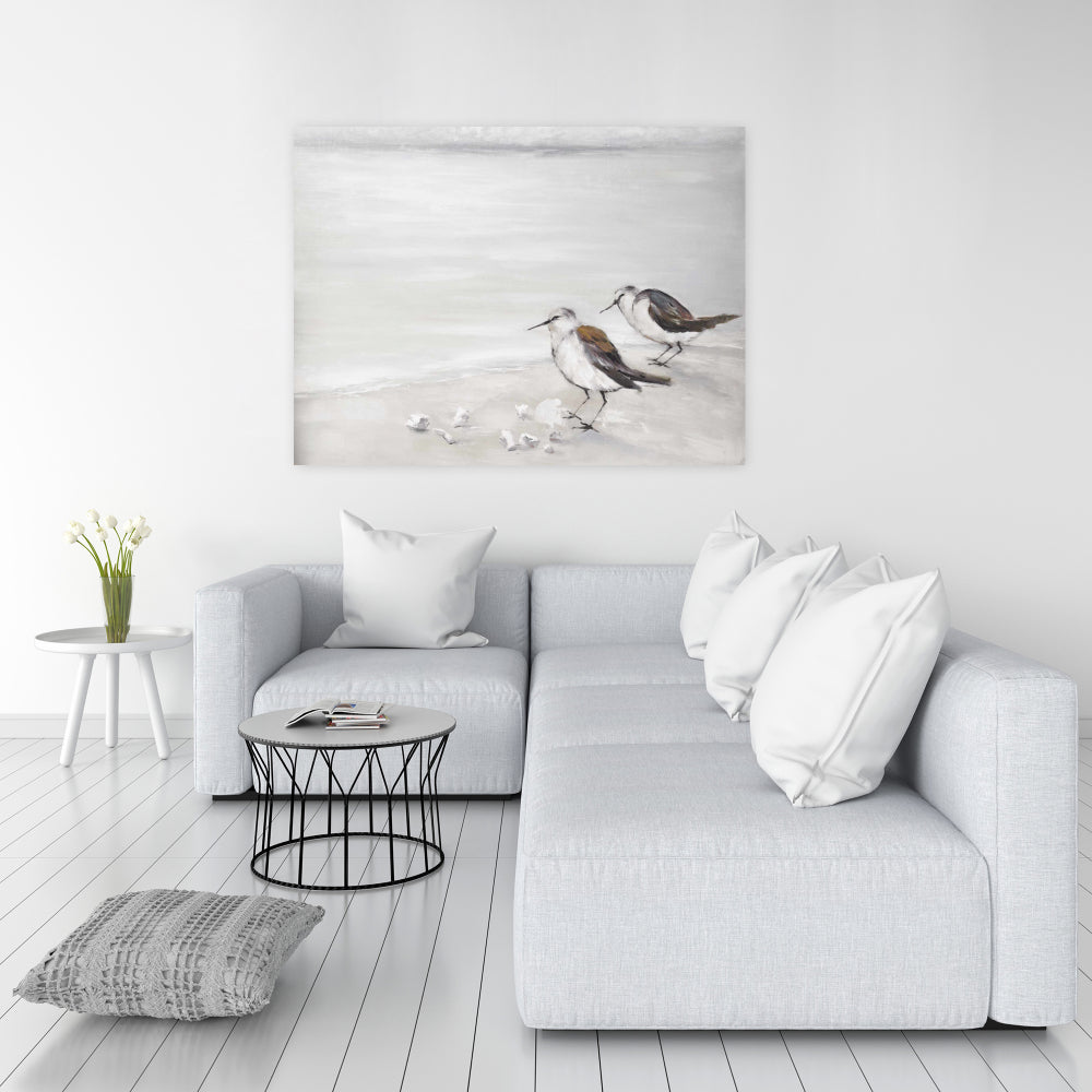 Two Sandpipers Birds Canvas - Beige Marine Animals Home Decor
