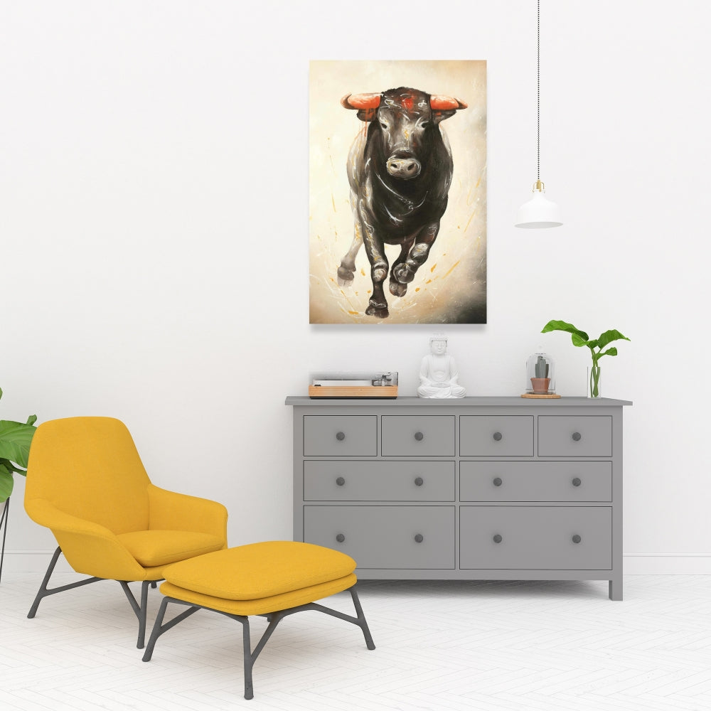 Bull Running Canvas | Western Bedroom Decor | Animal Art