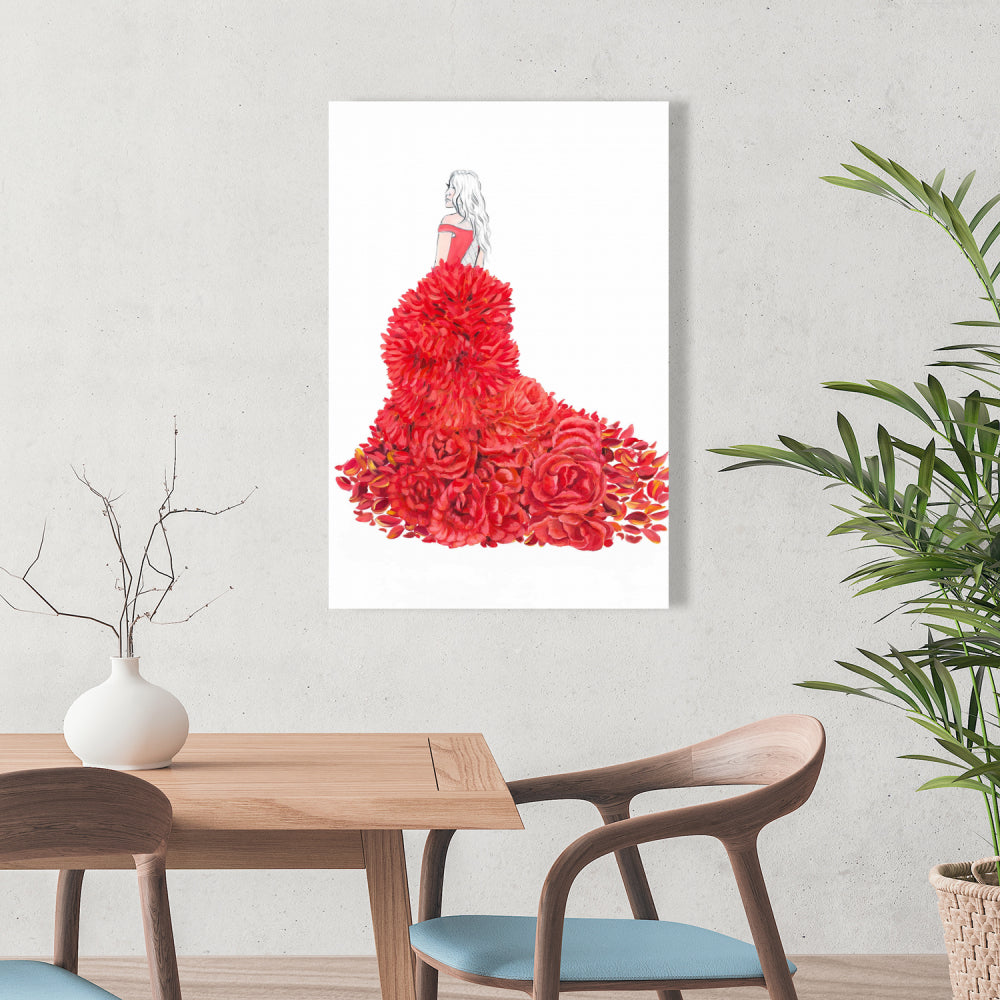 Red Romantic Bedroom Canvas - Flower Dress Home Decor Art