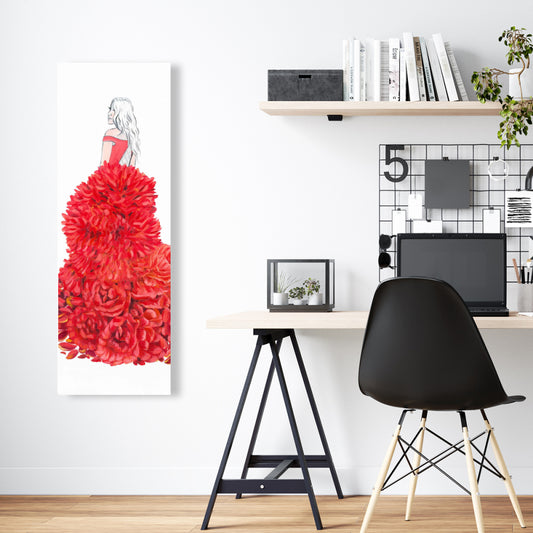 Red Romantic Bedroom Canvas - Flower Dress Home Decor Art