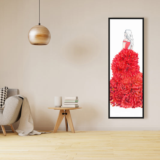 Bedroom Red Romantic Framed Canvas - Flower Dress Home Decor