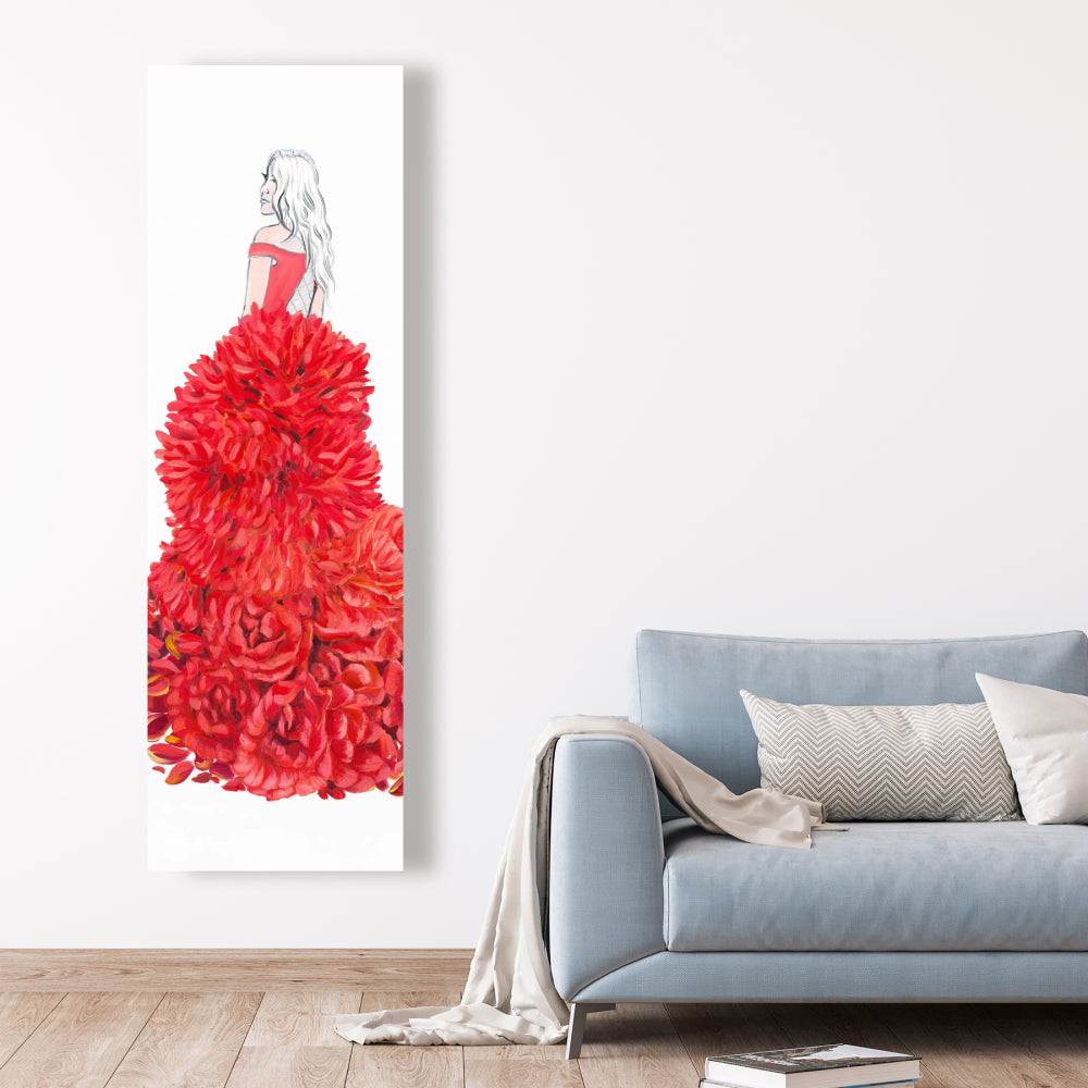 Red Romantic Bedroom Canvas - Flower Dress Home Decor Art