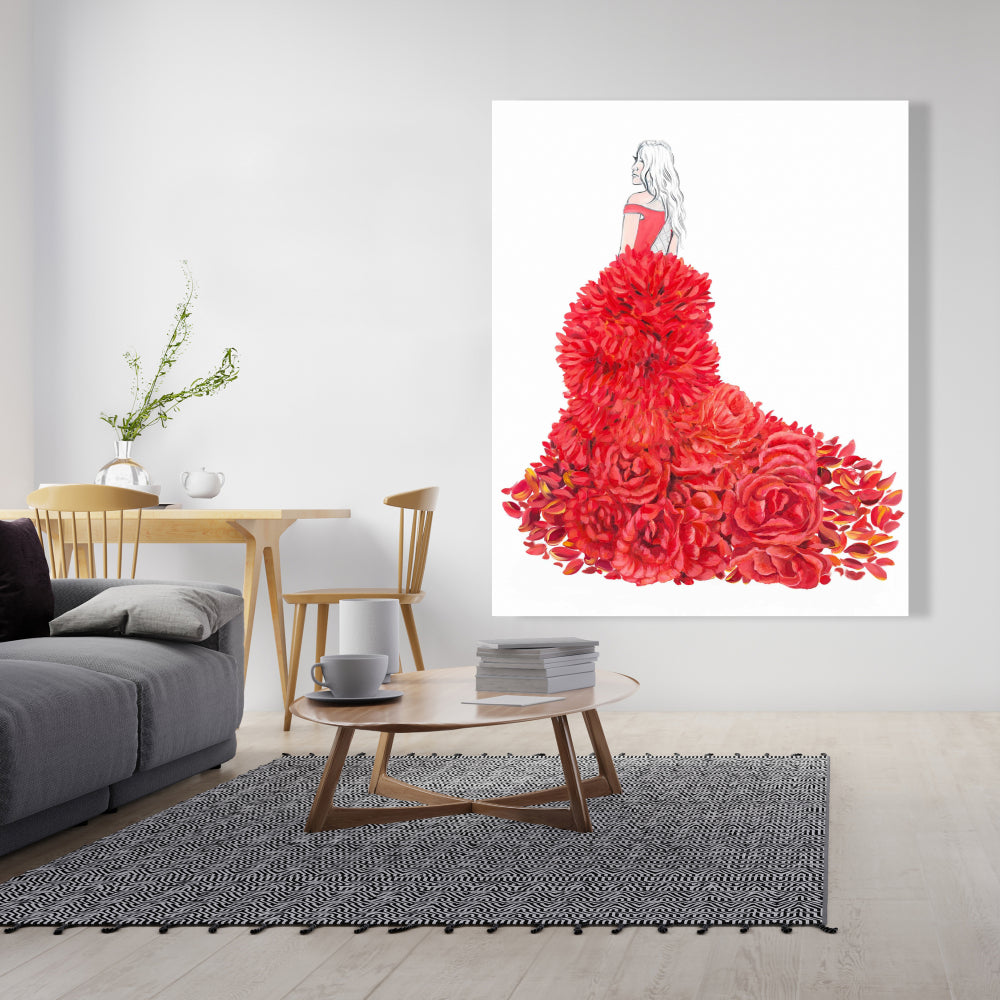 Red Romantic Bedroom Canvas - Flower Dress Home Decor Art