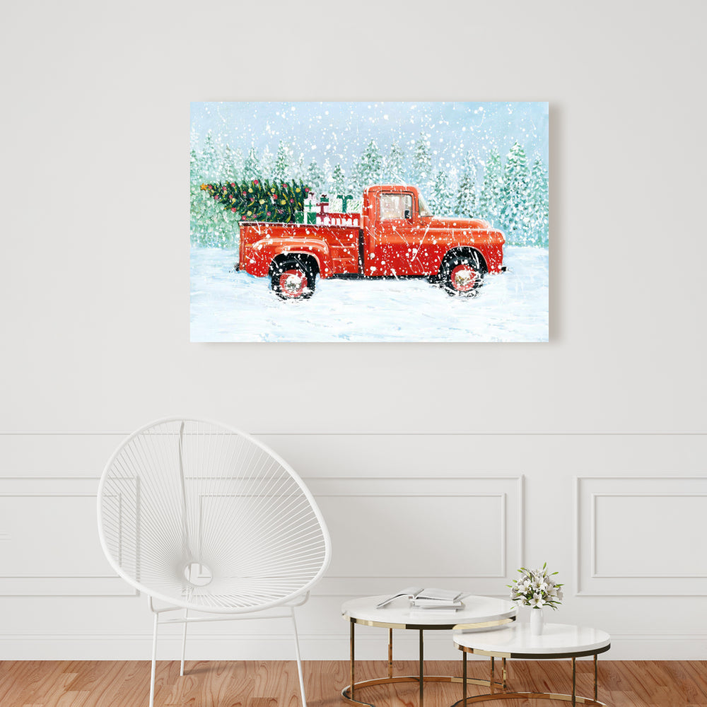 Christmas Tree Truck Canvas | Blue Rustic Home Decor