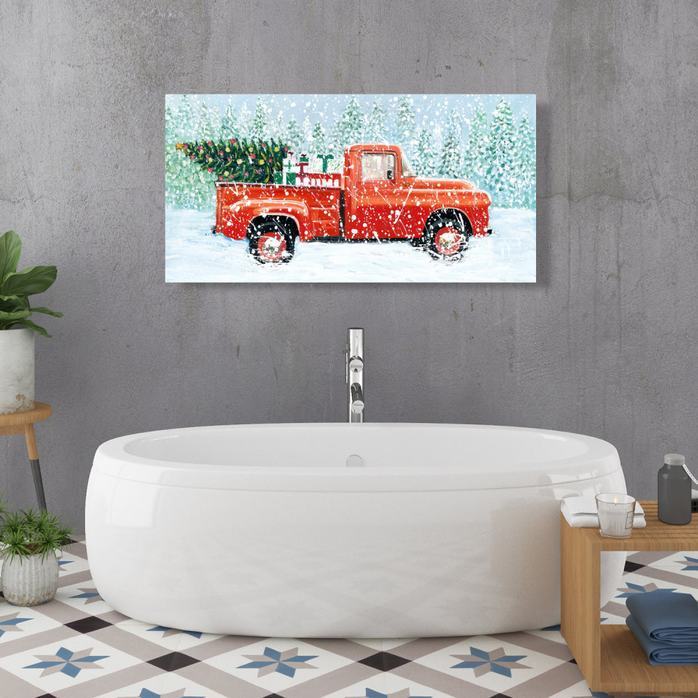 Christmas Tree Truck Canvas | Blue Rustic Home Decor