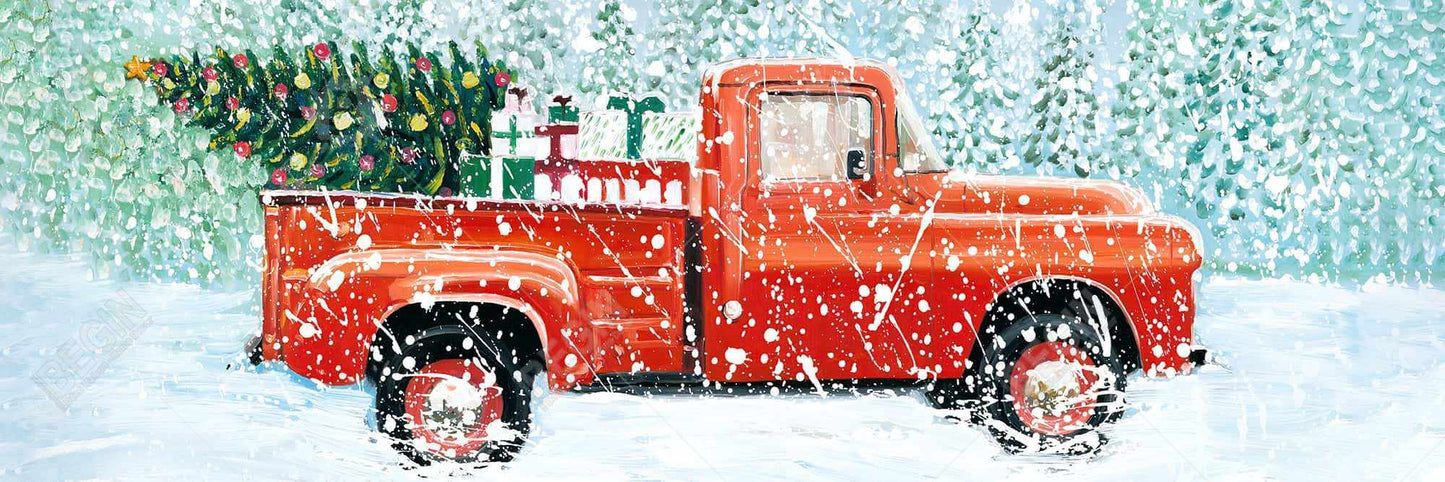 Christmas Tree Truck Canvas | Blue Rustic Home Decor