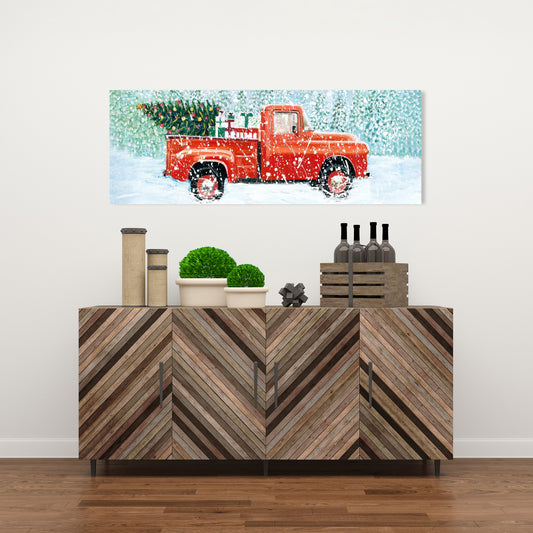 Christmas Tree Truck Canvas | Blue Rustic Home Decor
