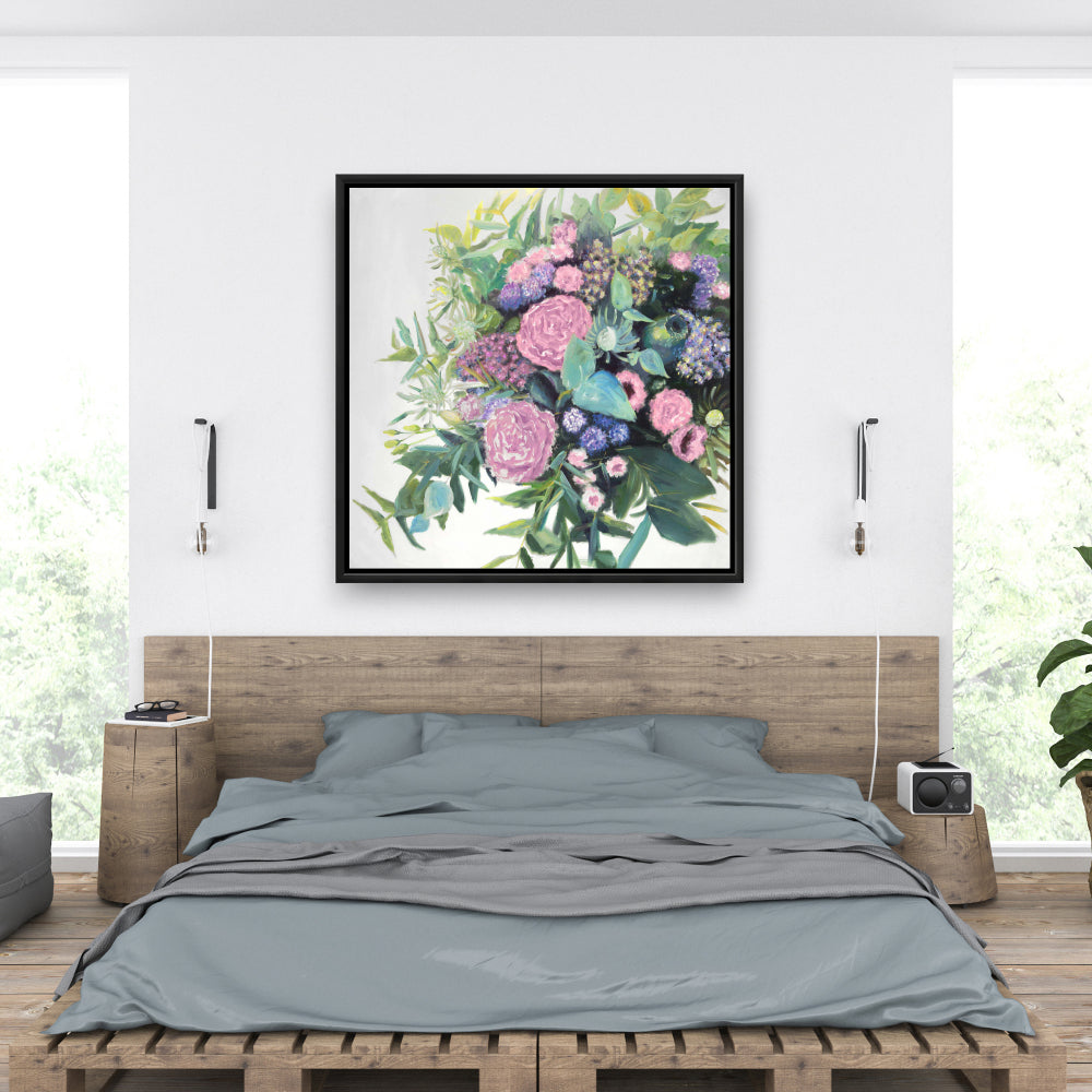 Mélodie de fleurs fuchsia - Toile encadrée florale violette