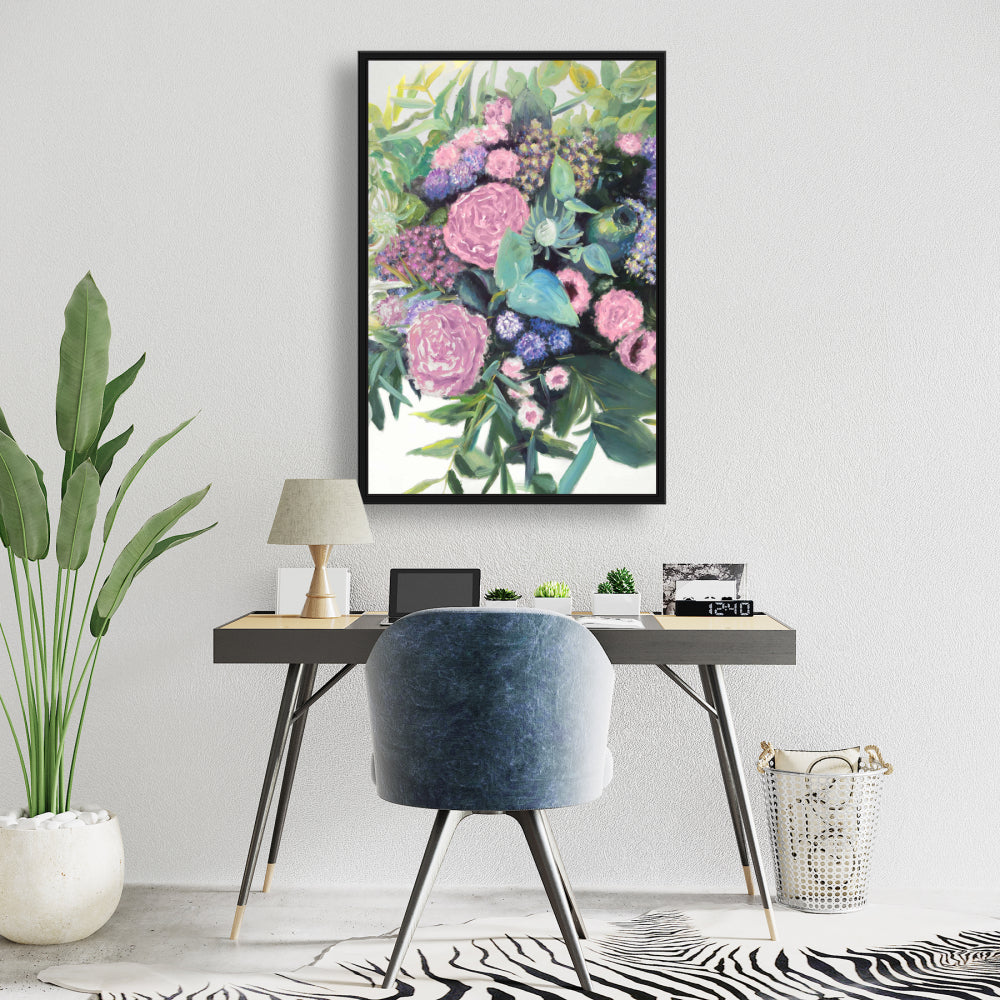 Mélodie de fleurs fuchsia - Toile encadrée florale violette
