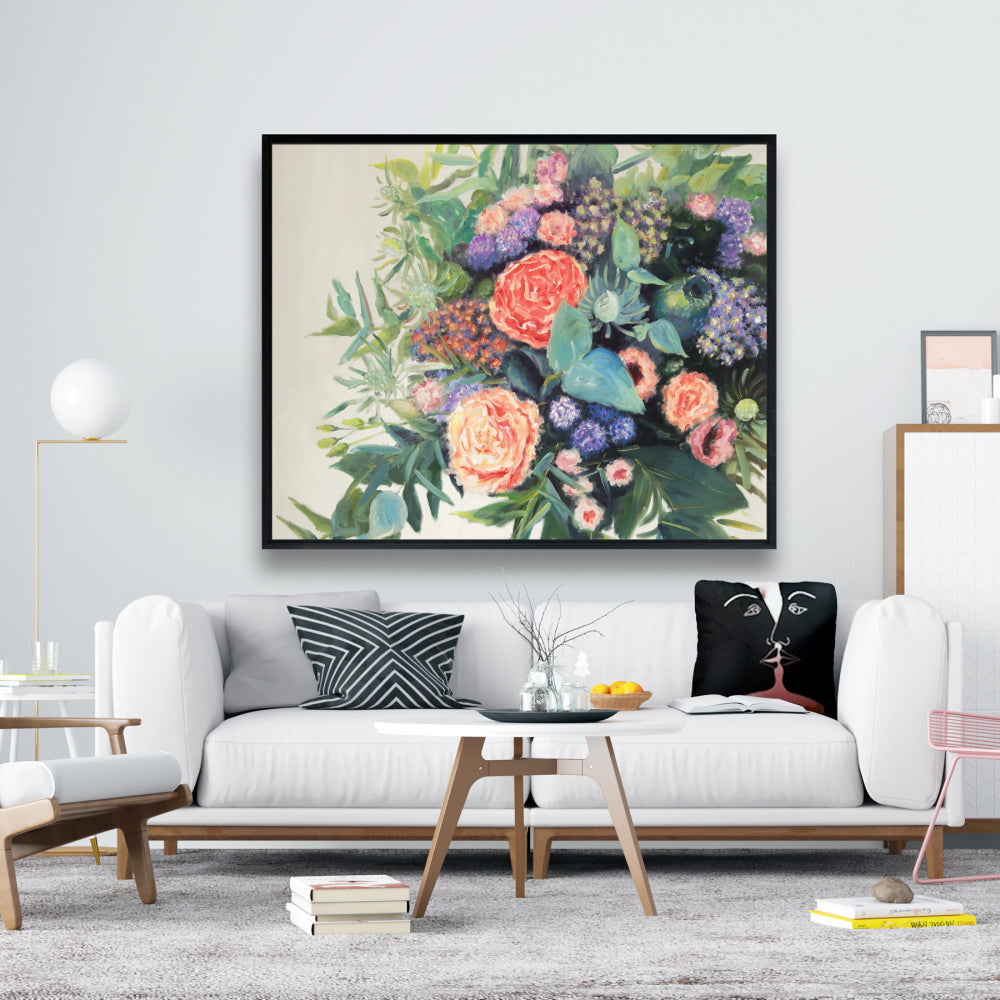 Toile verte « Mélodie de fleurs » – Décoration murale moderne pour chambre à coucher