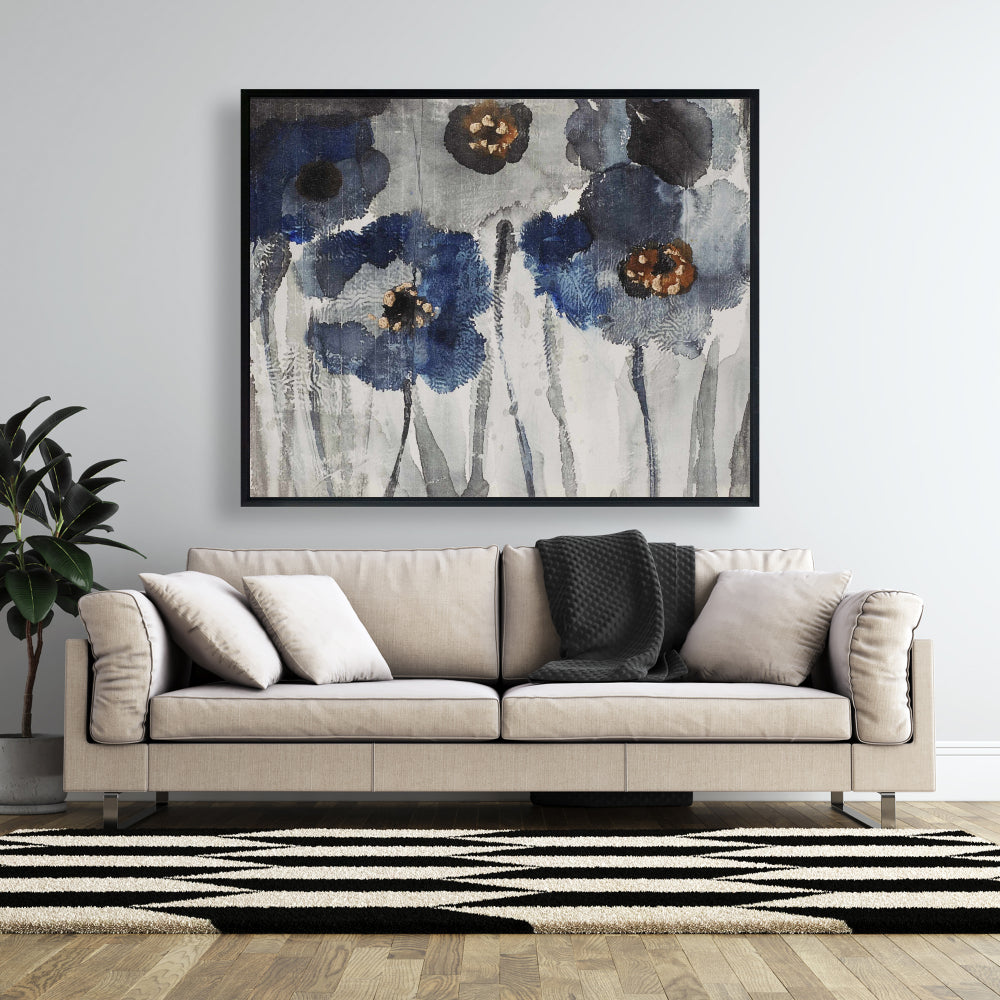 Blue Blurry Flowers Canvas | Floral Decor | Botanical Art